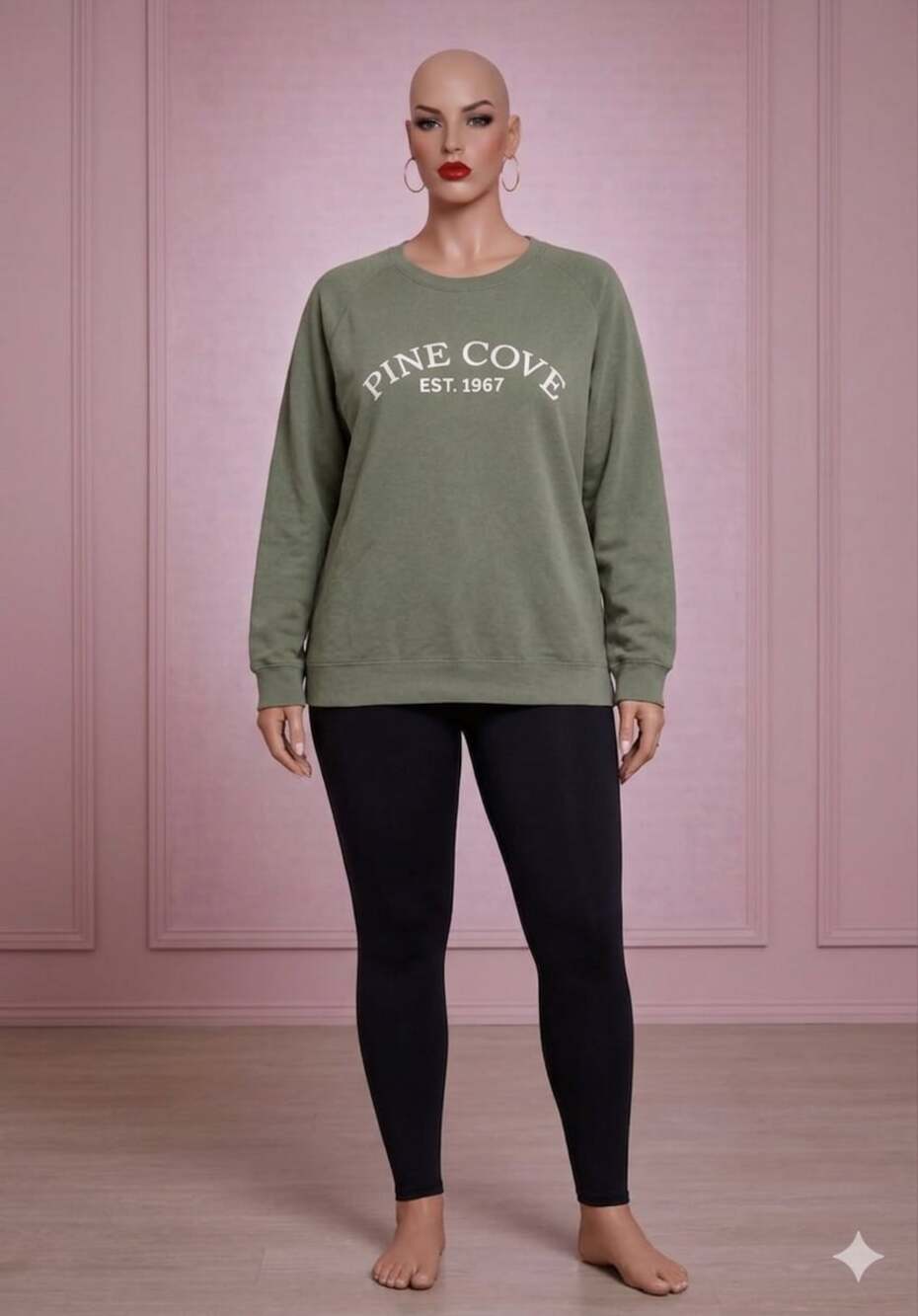 MV Sport Pine Cove Est. 1967 Vintage Fleece Crewneck Sweatshirt Olive Green Size
